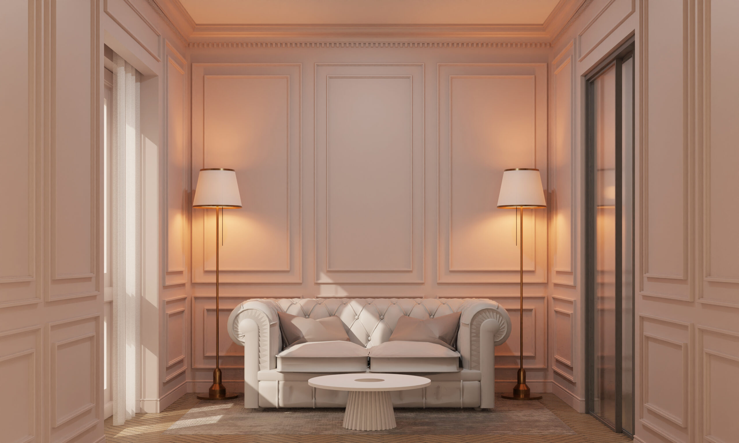 Cozy pink room with couch & lamp | The Paint Masters