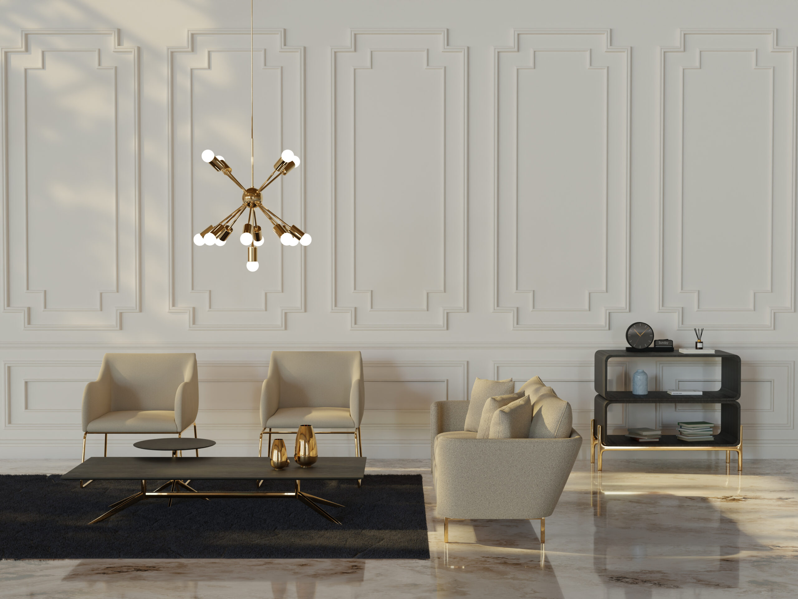Cozy living room with chandelier | The Paint Masters