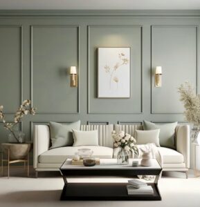 Green walls with modern white furniture | The Paint Masters