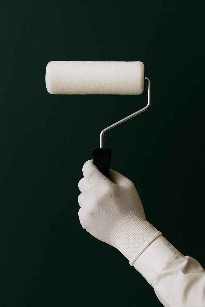 Person with roller by green wall | The Paint Masters